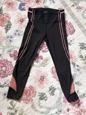 Athleta Black Athletic Leggings with Rose Gold Trim